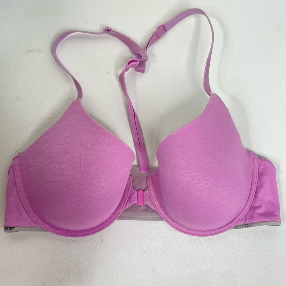 Victoria Secret Racerback Semi Demi Size 34C Pink Front Clasp Bra